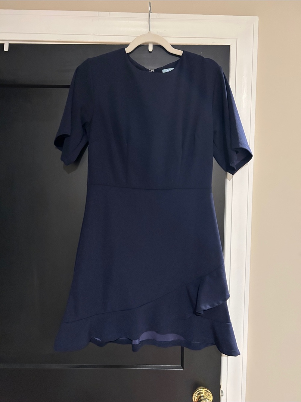 She + Sky Navy Short Sleeve Ruffle Hem Dress